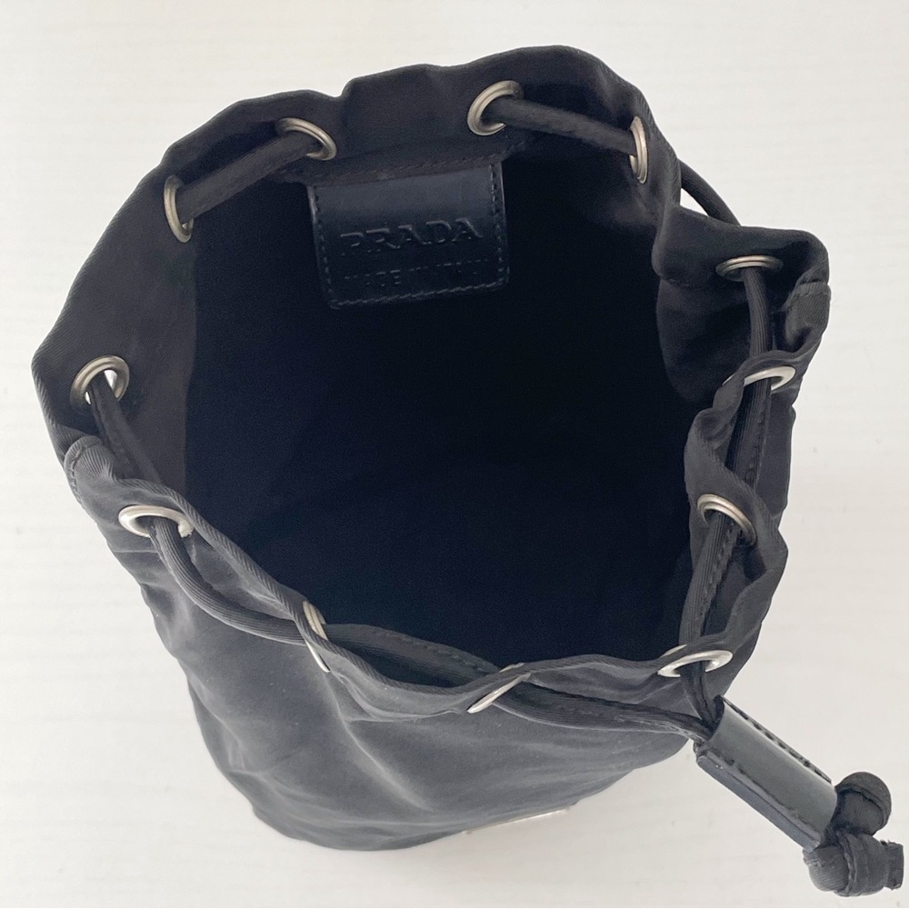 Prada black nylon triangle logo drawstring cosmetic pouch bag - Picture 5 of 10